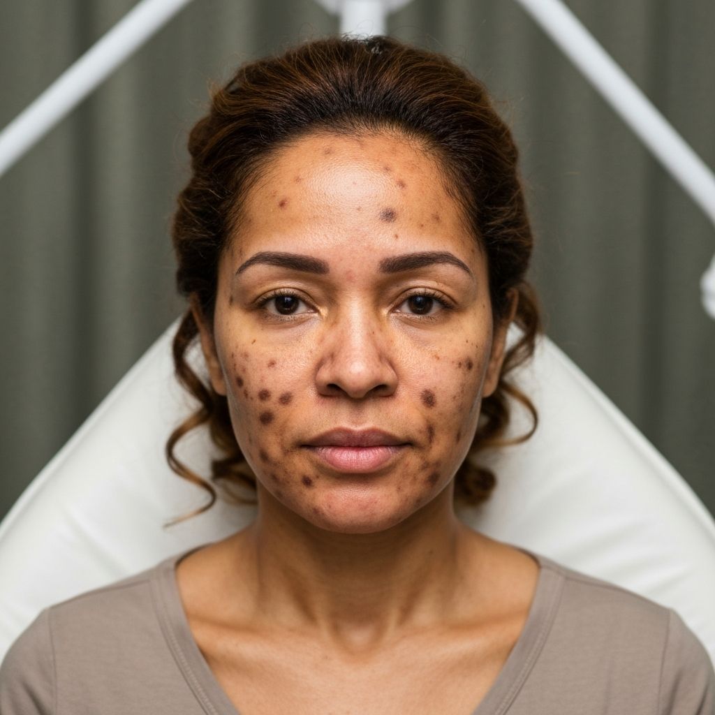 Client skin before skin bleaching treatment showing hyperpigmentation and uneven tone